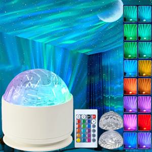 별이 빛나는 하늘 은하 북극 오로라/물 잔물결 LED 야간 조명 16색 360 ° 회전 RGB USB 램프 원격 프로젝터 주변 조명
