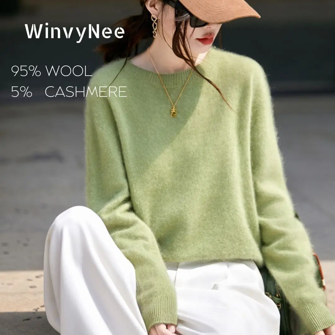WinvyNee 여성 의류 브러시 울 오 넥 핑크 인과 스웨터 소프트 솔리드 니트 탑 풀오버 점퍼 겨울 A1713001