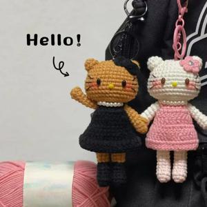 수제 크로셰 롱레그 키티 인형 재료 키트 귀여운 아미구루미 장난감 DIY 공예 울 실 걸이 장식 선물