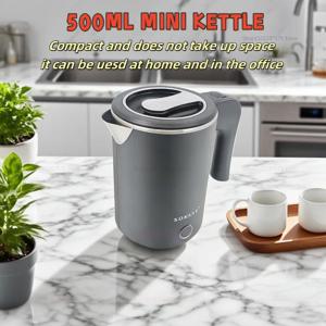 휴대용 500ML 여행용 전기 주전자, 스테인리스 스틸 차/커피/물 가열 포트, 호텔/가족 여행/주방용 스마트 주전자