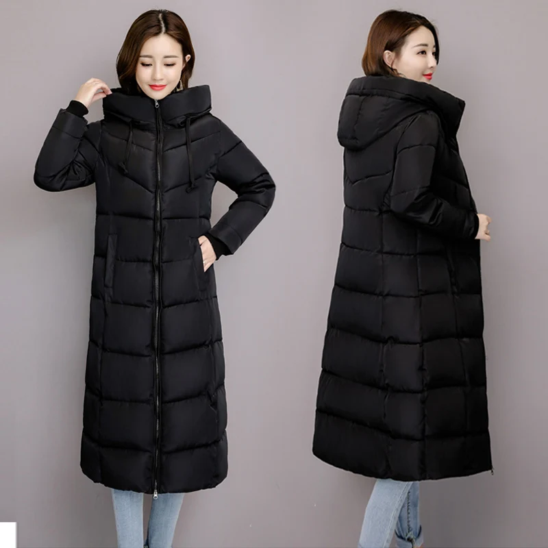 여성용 긴 섹션 웜 다운 기본 재킷 코트, 슬림 아웃웨어, 한국 여성 빅 사이즈 재킷, M-6XL 패션, 2025 겨울 코트
