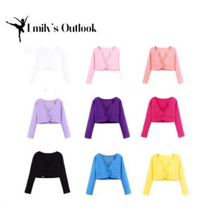 소녀 클래식 발레 긴 소매 랩 탑 댄스 어깨 걸이 스웨터 자르기 코트 키즈 댄스웨어 코튼 워밍업 풀오버 레오타드