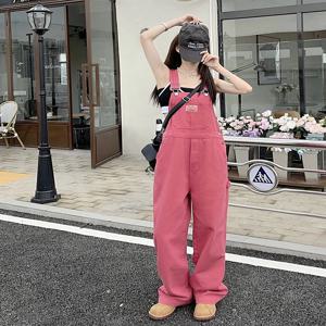 로즈 핑크 스트레이트 청바지, 레트로 캐주얼 와이드 레그, 루즈 데님 점프수트, 한국 스타일 오버롤, 2023 봄