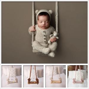 신생아 사진 소품 나무 스윙 빈티지 포즈 스윙 Macrame Boho 어린이 Shootsession 포즈 사진 Bebe 액세서리