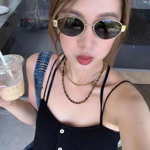 작은 타원형 프레임 고급 선글라스, 스파이시 걸스 스트리트 포토 쉐이드, 금속 미래 스타일 안경
