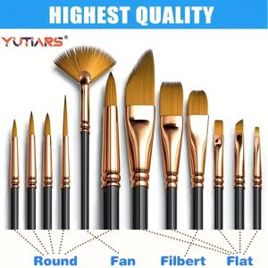12pcs 나일론 강모 브러쉬 세트 플랫 브러쉬 아티스트 아마추어 및 아크릴 그림 패브릭 브러쉬에 대 한 수채화 오일 페인트