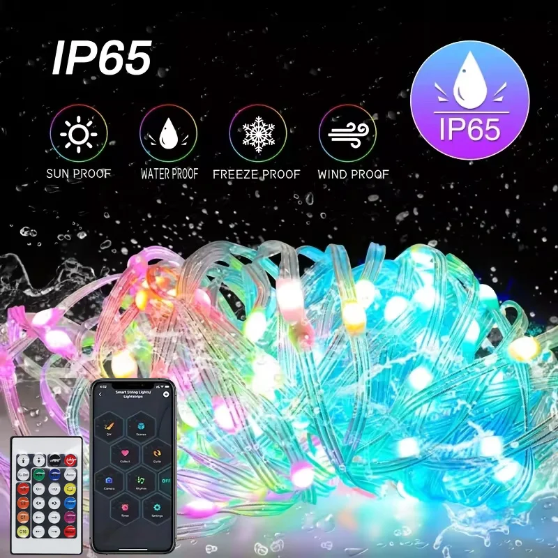 WS2812B LED 문자열 빛 스마트 블루투스 원격 제어 RGBIC 요정 램프 USB 방수 크리스마스 트리 조명 홈 장식