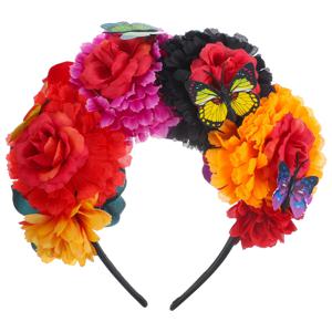 멕시코 꽃 왕관 죽은 자의 날 머리 장식 꽃 왕관 꽃 머리띠 하와이 BOHO 꽃 축제 선물 파티 의상