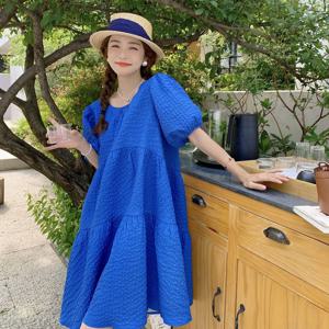 루즈핏 원피스 루즈핏 패션 빅사이즈 빈티지 복고풍 소매 프릴 스타일 디자인 여유로운 여름 여유로운 소매 프릴 스타일 디자인 원피스 드레스 원피스