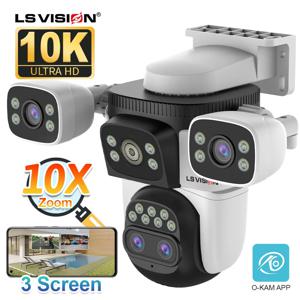 LS VISION 20MP 10배줌 3화면 WiFi IP 카메라 무선 야외 10K 4렌즈 PTZ 인체 자동 추적 감시 카메라