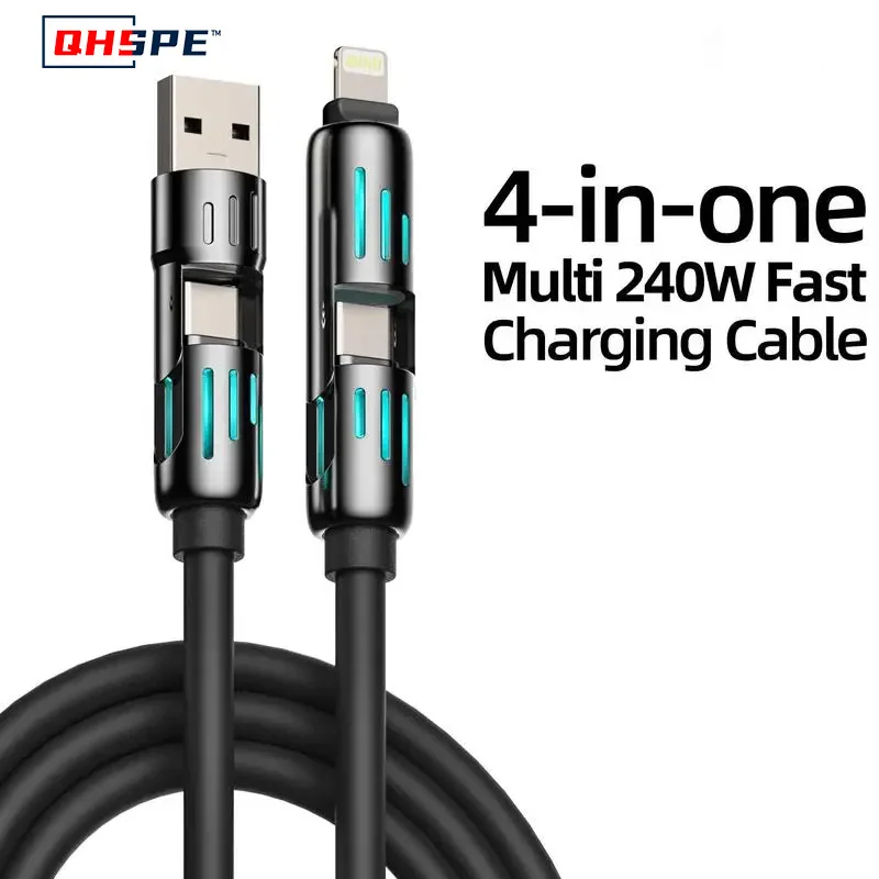 USB, Type C, Lightning-Max 240W 고속 충전 및 데이터 동기화 iPhone 16/15, iPad용 MFISH 4-in-1 다기능 USB 충전 케이블