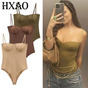 HXAO 슬립 바디수트 여성 여름 2025 슬리밍 바디 섹시 여성 레이브  thong 슬리브리스 탑 컵 백리스 캐미솔 바디수트 066