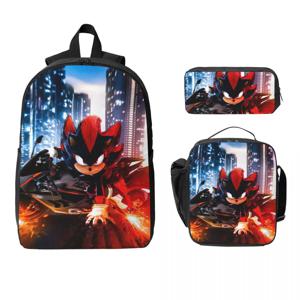 Shadow The Hedgehog 배낭 학생 소년 소녀 BookBag 학교 가방 노트북 어깨 가방 3ps 절연 점심 가방 연필 케이스