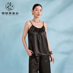 LI SILK CLOUD 클래식 블랙 Xiangyunsha 캐미솔 탑 - 100% 천연 실크, 우아한 민소매 디자인