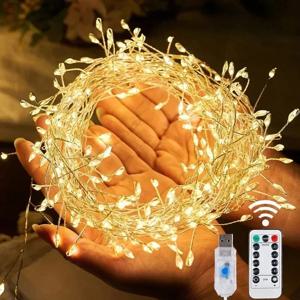LED 폭죽 스트링 조명 - 원격 제어 기능이 있는 USB 전원, 결혼식, 파티, 정원 및 크리스마스를 위한 장식 요정 화환