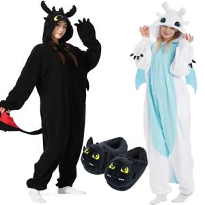 검은 이가없는 드래곤 Onesie 잠옷 성인 어린이 Kigurumi 유니콘 점프 슈트 동물 Pijamas 기차 할로윈 코스프레 겨울 슬리퍼