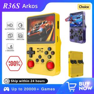 오리지널 아르코스 R36S 레트로 게임 콘솔 128GB 휴대용 3.5인치 IPS 스크린 포터블 포켓 비디오 플레이어 64GB 콘솔 어린이 선물