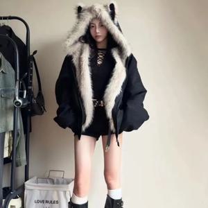 겨울 신상 우아한 안감 털 루즈핏 코트 여성 Y2K 털 칼라 후드 두꺼운 패션 파카 캐주얼 아우터웨어 코튼 패딩 재킷