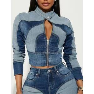 2025 여성용 스타일리쉬 스플라이싱 데님 재킷 여성 민소매 데님 재킷 여성 봄/가을 크롭 다용도 의류