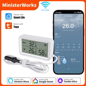 외부 프로브가있는 Tuya WiFi 온도 습도 센서 APP 원격 제어 온도계 습도계 SmartLife Alexa와 함께 작동