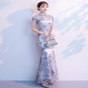 우아한 롱 영 스타일 치파오 드레스 개선된 버전 클래식 레트로 우아한 드레스 일상복 및 특별한 행사에 적합