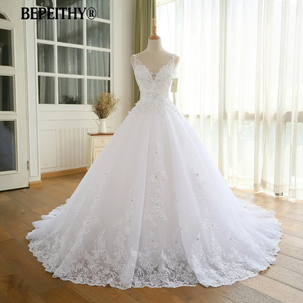 레이스와 사용자 정의 화려한 웨딩 드레스 Vestido De Novia Princesa 웨딩 드레스 여성을위한 실제 이미지 공 신부 가운 2022
