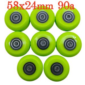 무료 배송 공격적인 스케이트 휠 58x24mm 90A 8 개/몫 녹색 58mm