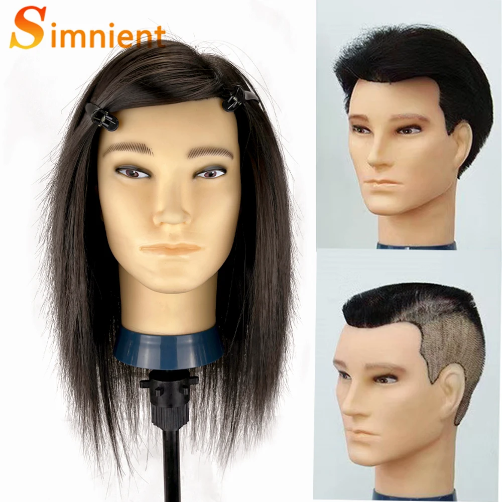 남성 마네킹 머리 100% 합성 섬유 머리 미용술 미용사 연습 훈련 인형 머리 무료 선물로 헤어 스타일링