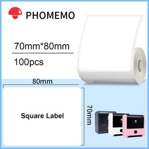 100pcs/Roll 70x80mm 흰색 직사각형 자체 접착 열 라벨 스티커 용지 Phomemo M110 M220 라벨 프린터 용 방수