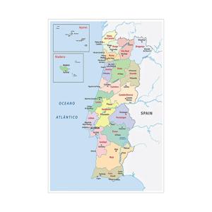 포르투갈 행정 지도, 포르투갈 벽 장식 지도, 부직포 캔버스 그림, 가정 장식, 학교 용품, 100x150cm