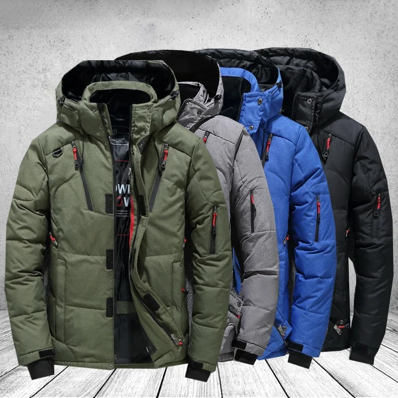 White Duck Mens 코트 두꺼운 다운 재킷 스노우 파카 남성 따뜻한 후드 방풍 겨울 다운 재킷 겉옷 Mens Windbreakers