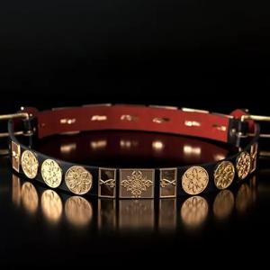 남자를위한 중국어 고대 Hanfu 벨트 어린이 가죽 벨트 명나라 시스템 성인 어린이를위한 더블 버클 라운드 넥 로브 벨트 액세서리
