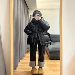 2023 한국 블랙 골드 90% 화이트 덕 다운 재킷, 따뜻한 두꺼운 후드 코트, 루즈 캐주얼 여성 다운 아우터, 겨울 신상