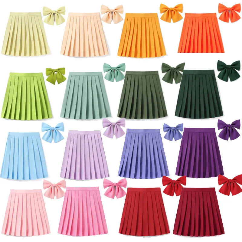 XS- 5XL 하이 웨스트 스커트 Bowtie 숙녀 여름 여성 라인 하라주쿠 한국어 블랙 미니 플리츠 스커트 학교 소녀 유니폼