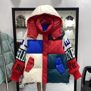 2025 새로운 패션 streetwear 편지 스티치 퍼퍼 자켓 여성 느슨한 파카 겨울 여성 두꺼운 90% 오리 다운 코트