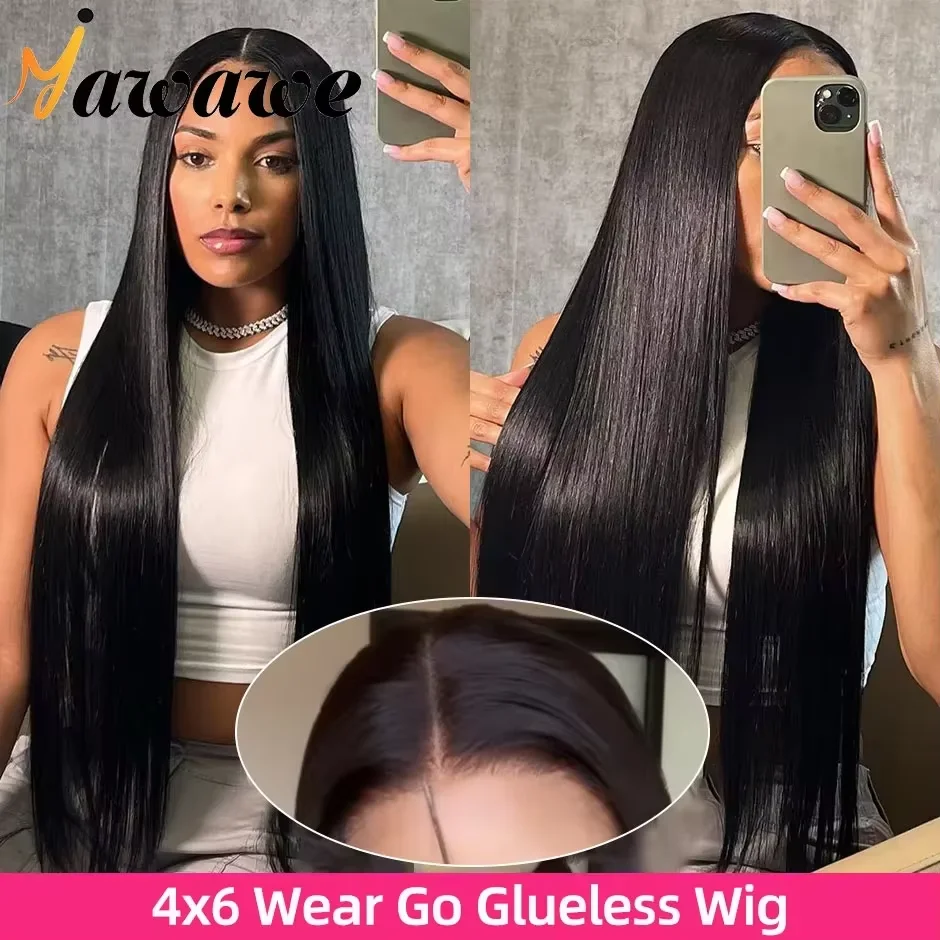 Yawawe hair 6X4 글루리스 가발 인간의 머리카락 착용 가능 여성용 가발 스트레이트 레이스 정면 가발 PreCut PrePlucked 가발 준비 완료