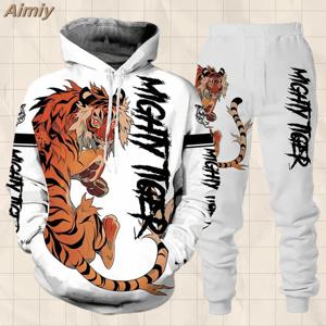 Tracksuit 남자 동물 3D 호랑이 인쇄 까마귀 + 바지 정장 2 Pcs Sportwear 망 Tracksuit 세트 남성 의류 디자이너 의류 남자