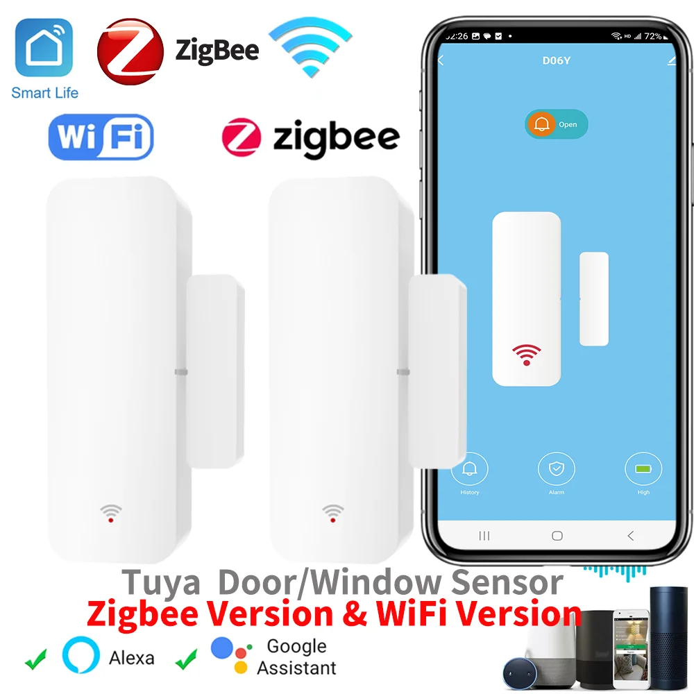 Tuya WiFi Zigbee 창문 센서 스마트 홈 도어 열림/닫힘 감지기 창 센서 SmartLife는 Google 홈 Alexa와 함께 작동합니다.