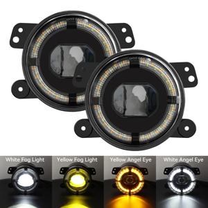2Pcs 4 인치 Led 안개 조명 헤일로 링 DRL 오프로드 안개 램프 시보레 랭글러 JK TJ LJ 닷지 여행 60W 노란색 흰색