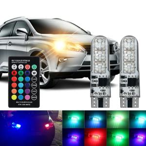 자동차 돔 독서등 실리카 젤 LED 웨지 사이드 램프 리모컨, T10 W5W RGB LED 캔버스 194 168 LED 전구, W5W 505050SMD, 2 개