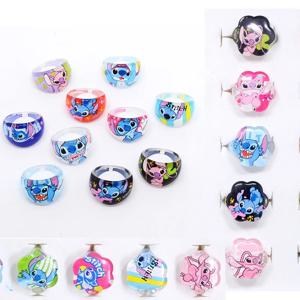 10PCS 애니메이션 스티치 반지 파티 호의 Kawaii Lilo 스티치 어린이 아크릴 반지 만화 액세서리 장난감 어린이 선물 용품 반지