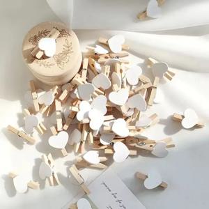 50pcs 화이트 하트 사랑 나무 옷 사진 종이 핀 미니 Clothespin 엽서 클립 홈 웨딩 장식 편지지