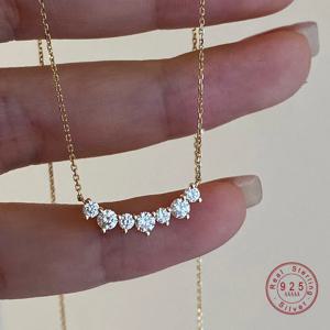 여성을위한 925 스털링 실버 도금 18K 골드 기하학 CZ 펜던트 목걸이 웨딩 파티 파인 쥬얼리 선물