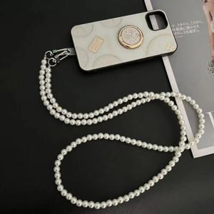 손으로 파란색 플라스틱 진주 스트랩 전화 매는 밧줄 긴 Crossbody 목걸이 체인 안티-분실 슬링 범용 클립 가방 전화 케이스