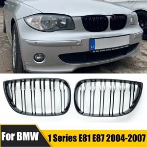 앞 범퍼 Kindey M 스타일 그릴 BMW 1 시리즈 E81 E82 E88 E87 2004-2011 더블 슬랫 글로스 블랙 그릴 커버 외부 부품