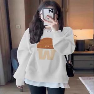 오버사이즈 아메리칸 하이 스트리트 후드리스 스웨트셔츠 여성용 얇은 커플 아우터웨어 한국 스타일의 레이지 스타일 시크 긴팔 라운드 넥