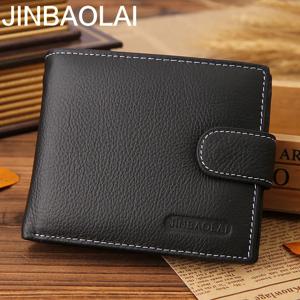 JINBAOLAI 레트로 남성용 지갑 정품 가죽 카드 Horder 짧은 지퍼 버클 남성용 지갑 동전 주머니 사진 홀더 남성용 지갑