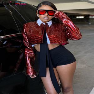 이상한 Puss 가짜 가죽 자르기 자켓 여성 Hipster 가을 트렌드 스네이크 프린트 오 넥 풀 슬리브 streetwear Wild Basic Outwear Coat