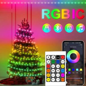 20M 드림 컬러 USB 5V LED 스팅 라이트 블루투스 음악 앱 RGBIC 주소 지정 가능 요정 조명 생일 파티 가랜드 크리스마스 장식