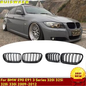 BMW E90 E91 3시리즈 LCi 320i 325i 330i 2009-2011용 자동차 앞 범퍼 키드니 레이싱 그릴 1쌍 더블 슬랫 스포츠 그릴